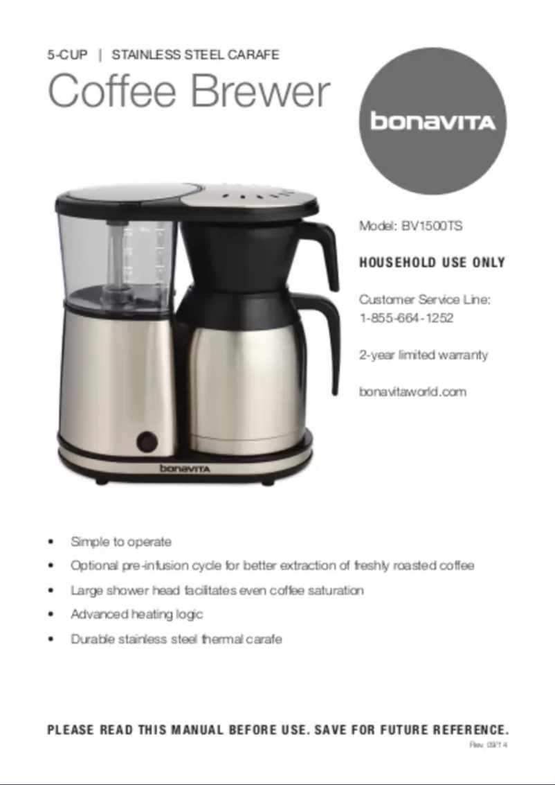 Page 1 of the manual User Manual Bonavita BV1500TS