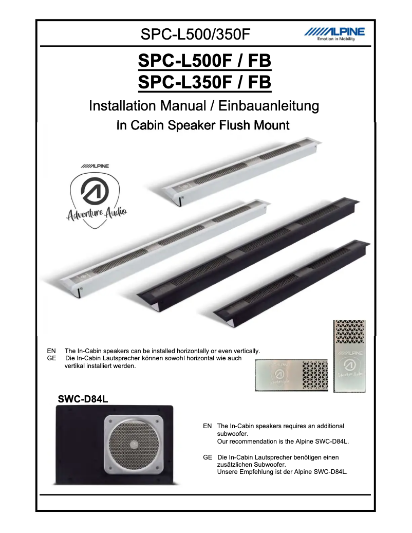 Page 1 of the manual User Manual Alpine SPC-L500FB