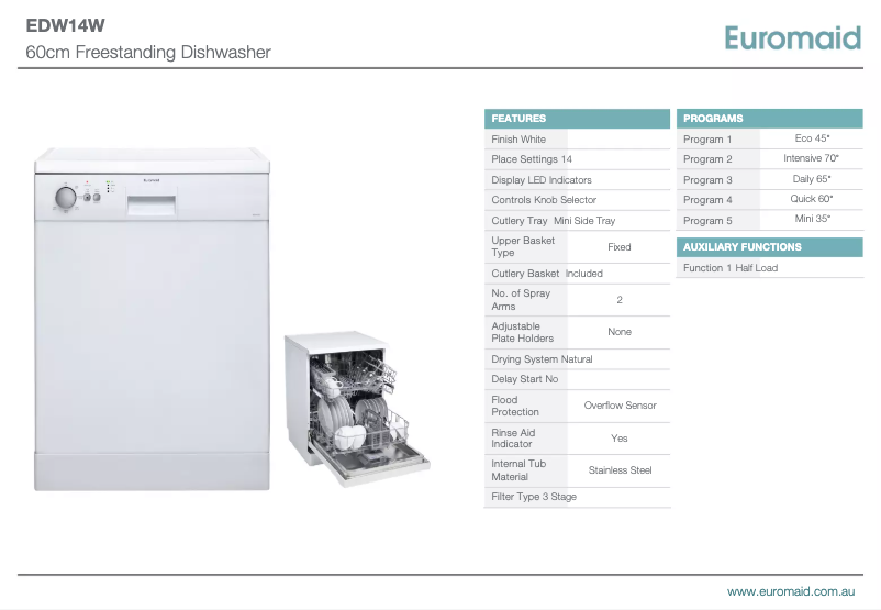 First page image of the manual for EDW14W