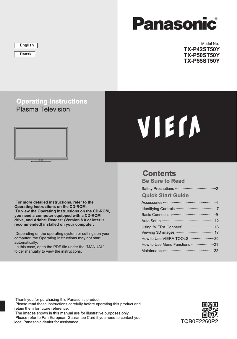 First page image of the manual for Viera TX-P42ST50Y