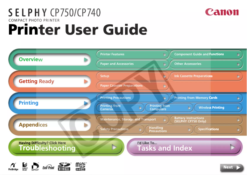 Page 1 of the manual User Manual Canon Selphy CP750