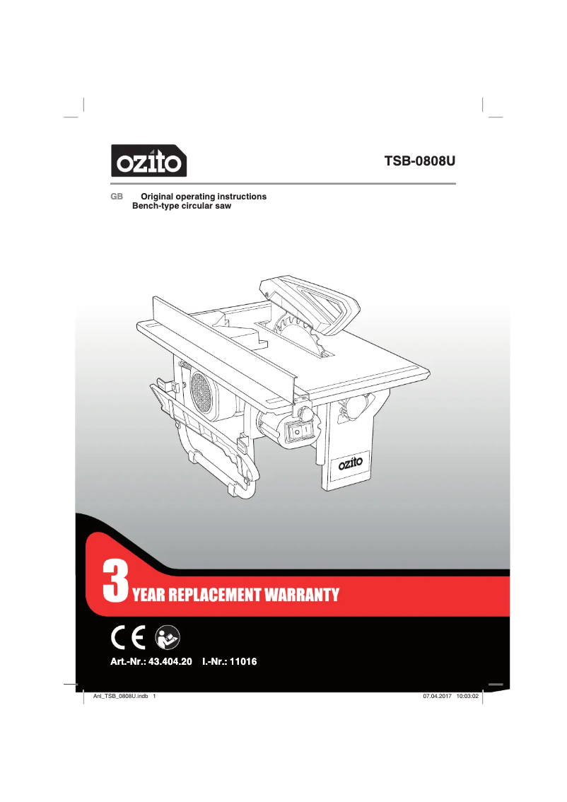 Page 1 of the manual User Manual Ozito TSB-0808U