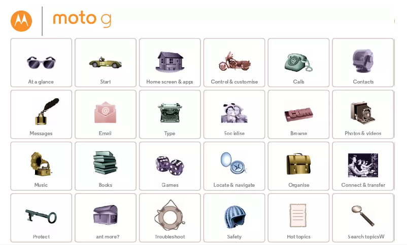 First page image of the manual for Moto G2