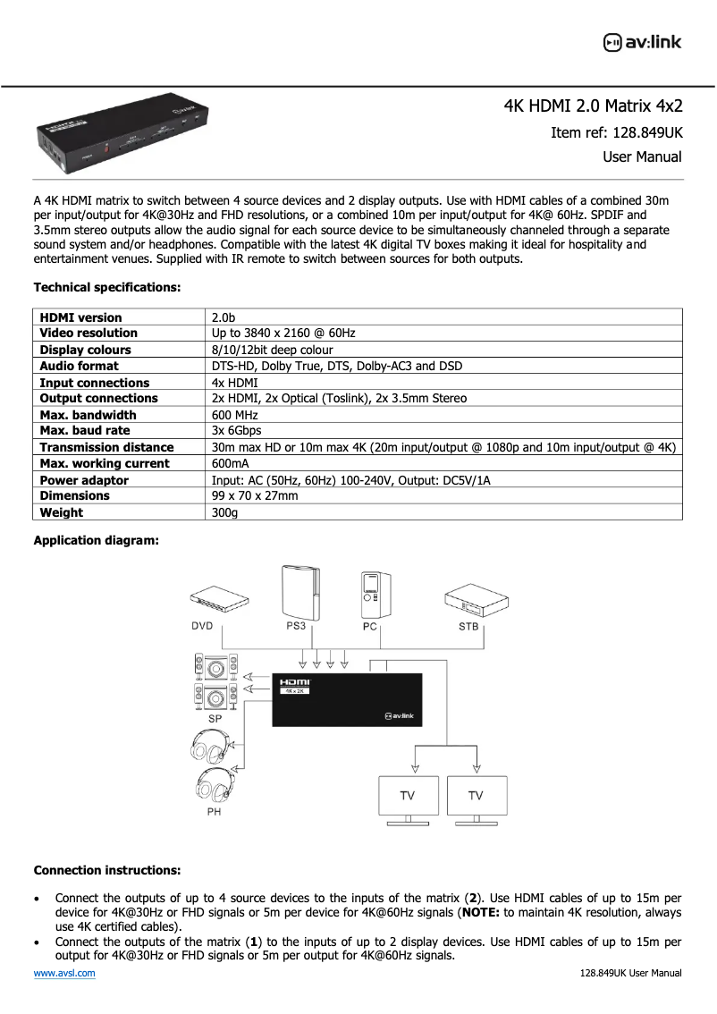 Page 1 de la notice Manuel utilisateur AV:link HDX42v2.0