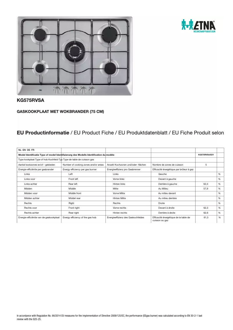 Page 1 of the manual Technical Sheet Etna KG575RVSA