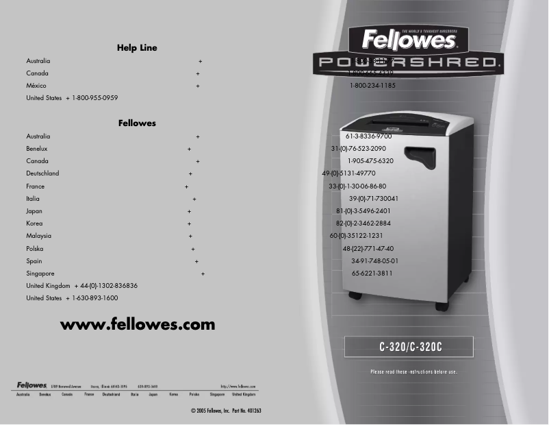 Page 1 of the manual User Manual Fellowes Powershred C-320