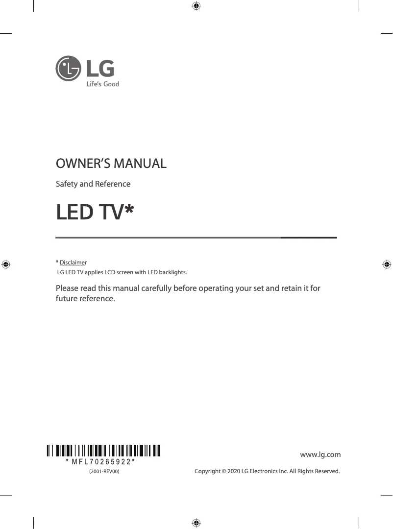 Page 1 of the manual User Manual LG 55UN7190PTA