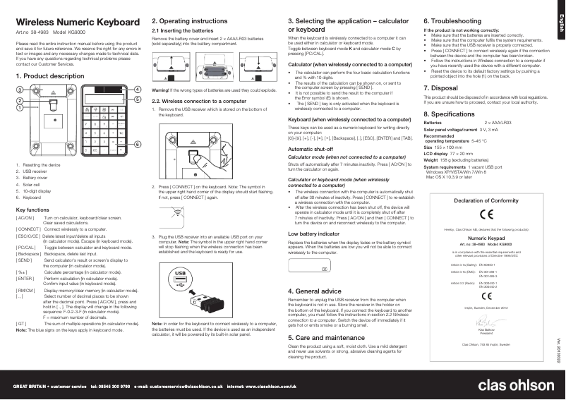 Page 1 of the manual User Manual Clas Ohlson KG9000