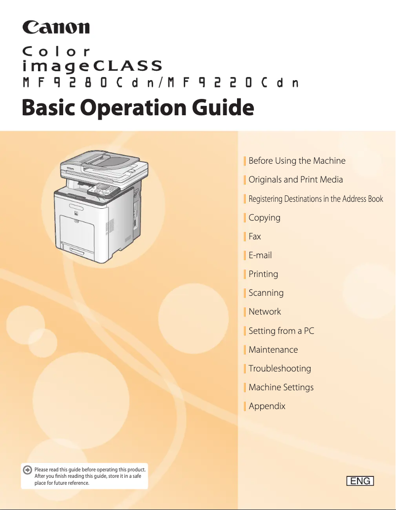 First page image of the manual for Color imageCLASS MF9280Cdn