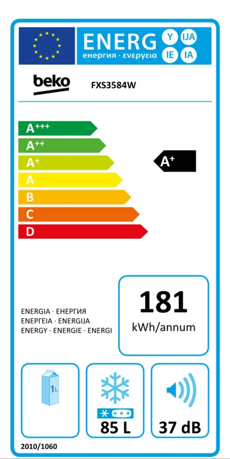 Page 1 of the manual Energy Label Beko FXS3584