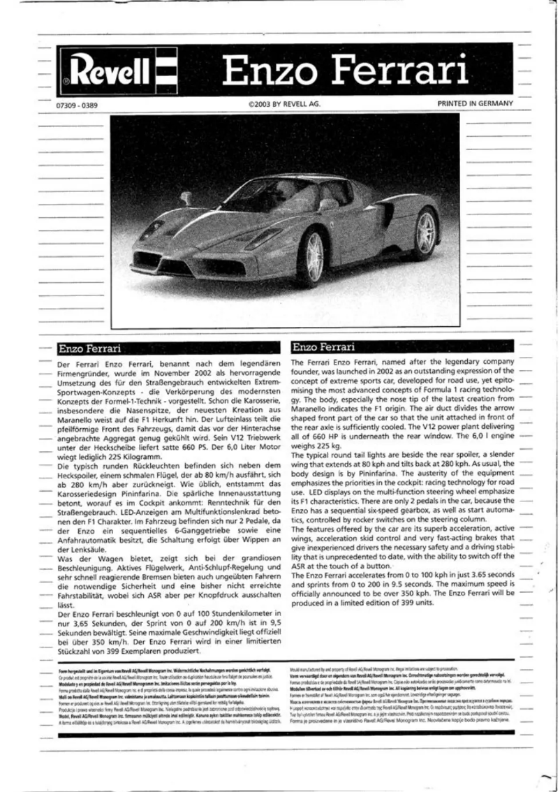 First page image of the manual for Ferrari Enzo