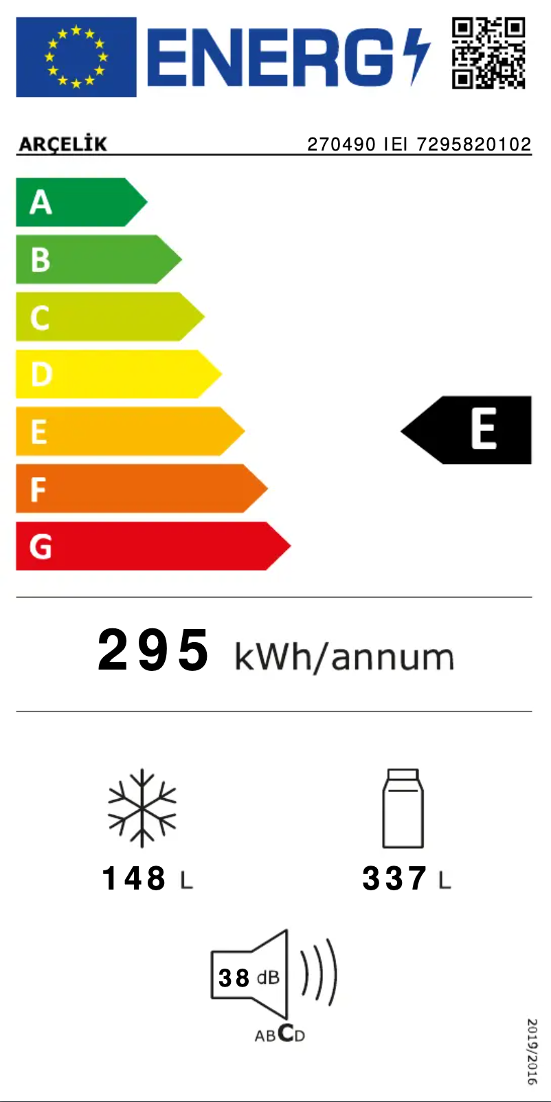 Page 1 of the manual Energy Label Arçelik 270490 IEI