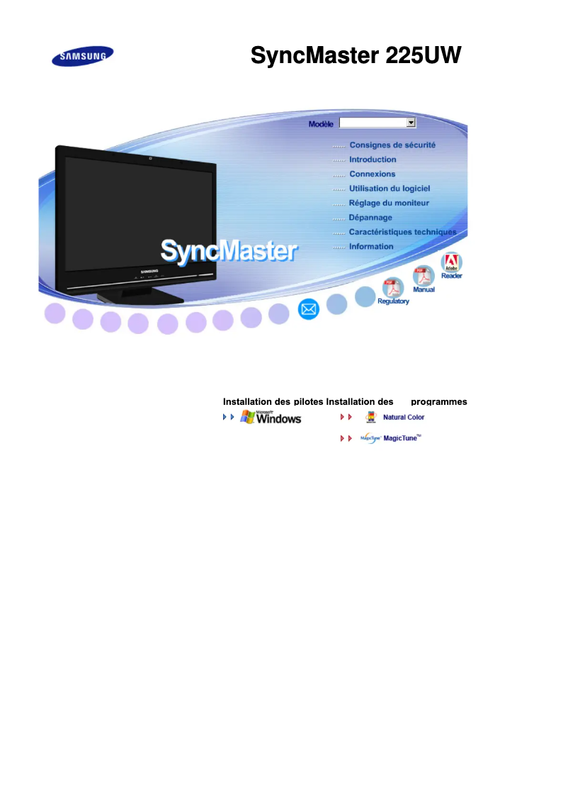 First page image of the manual for SyncMaster 225UW