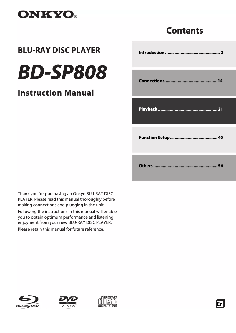 First page image of the manual for BD-SP808