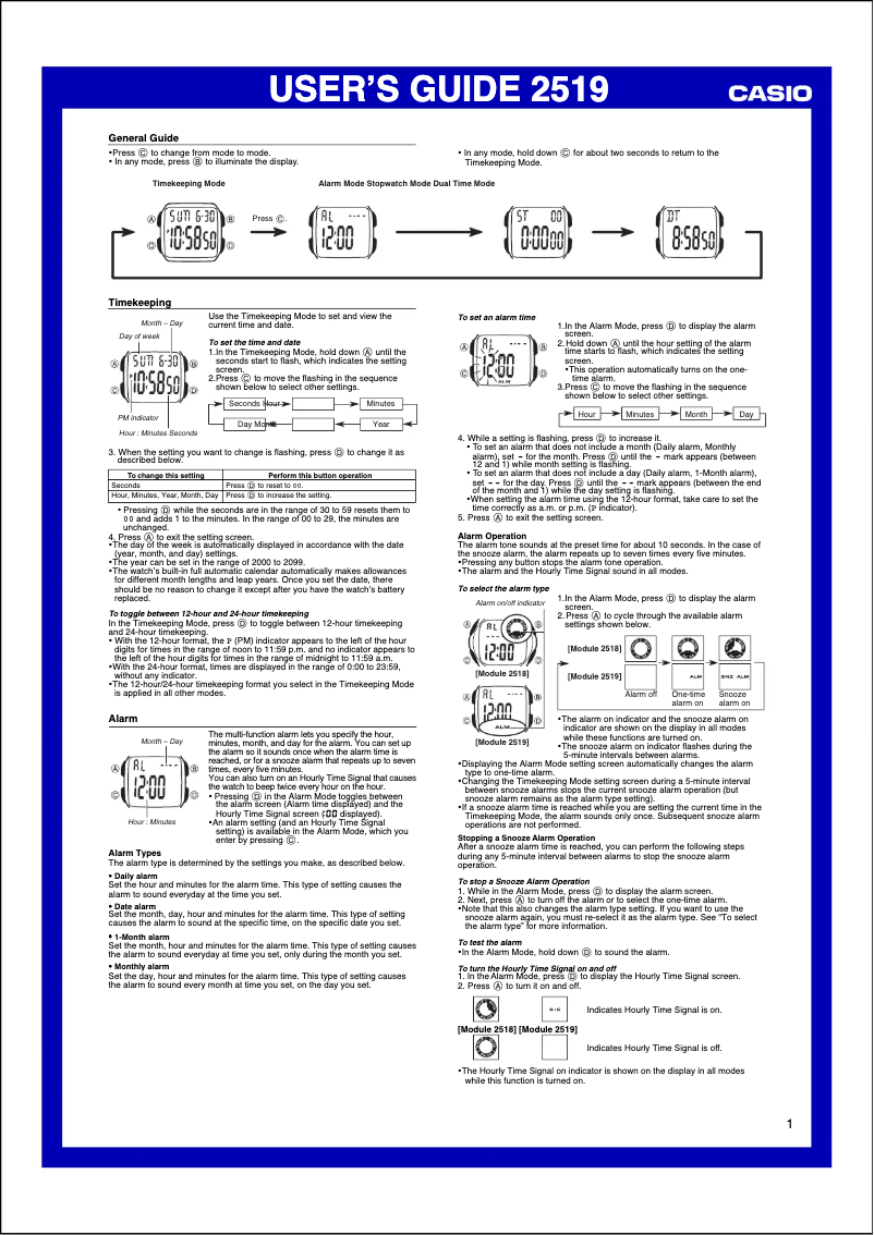 Page 1 of the manual User Manual Casio Collection F-201W-1AEF