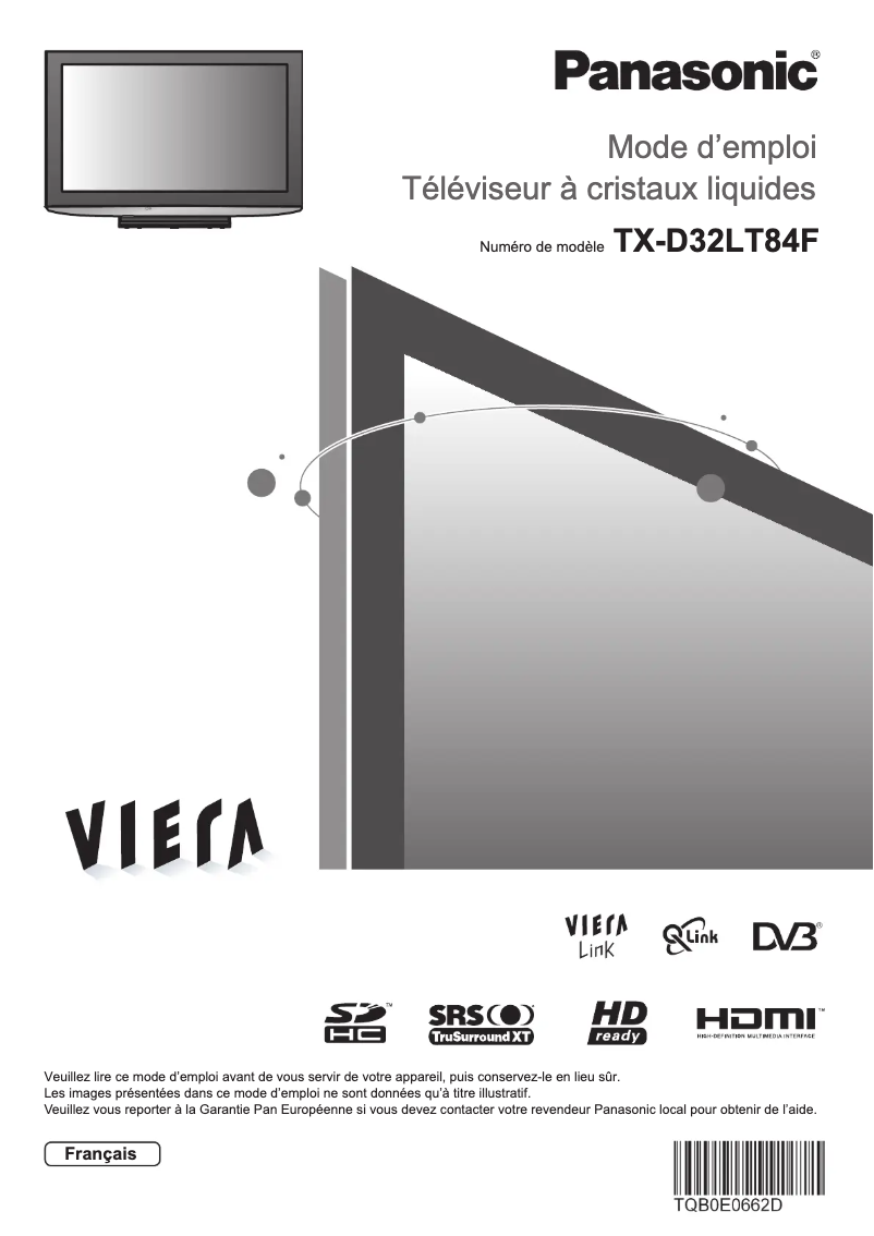 First page image of the manual for Viera TX-D32LT84F