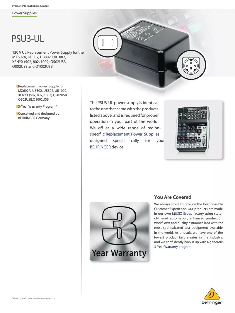 First page image of the manual for PSU3-UL