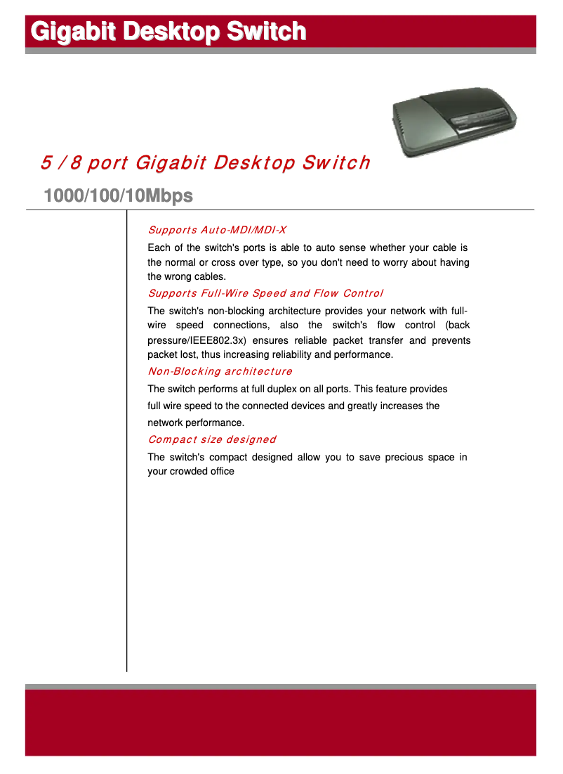 Page 1 of the manual Technical Sheet Edimax ES-5800P