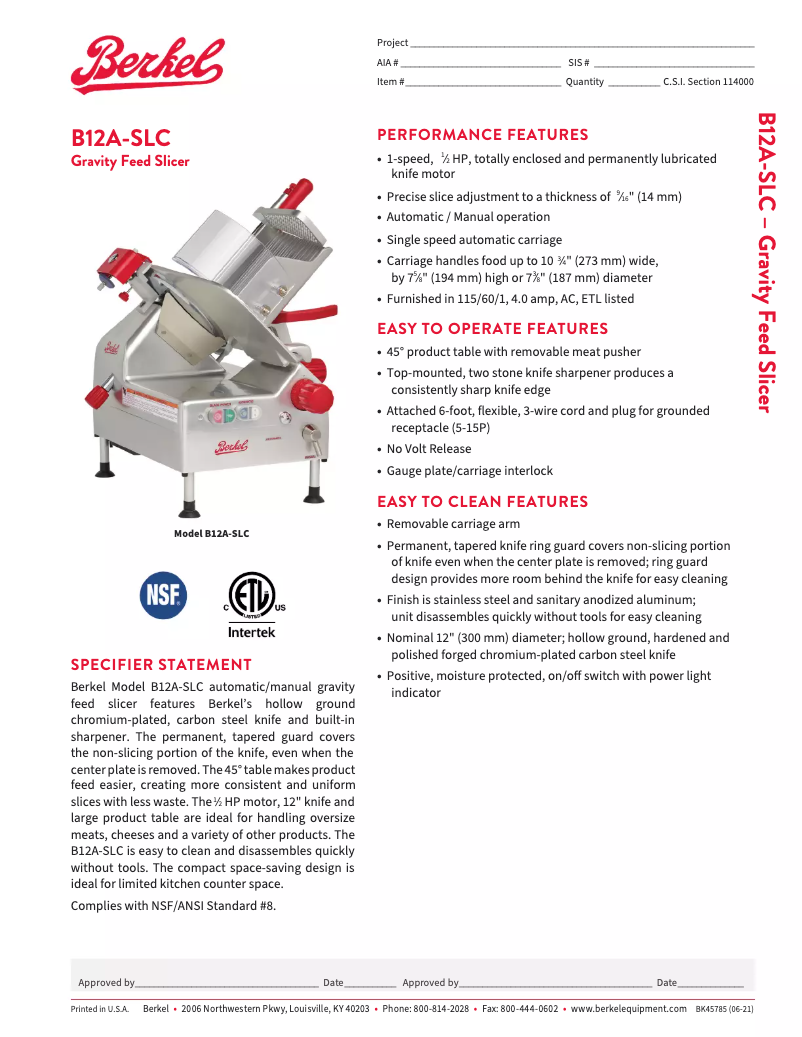 First page image of the manual for B12A-SLC