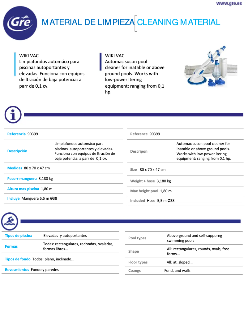 Page 1 of the manual Technical Sheet Gre 90399