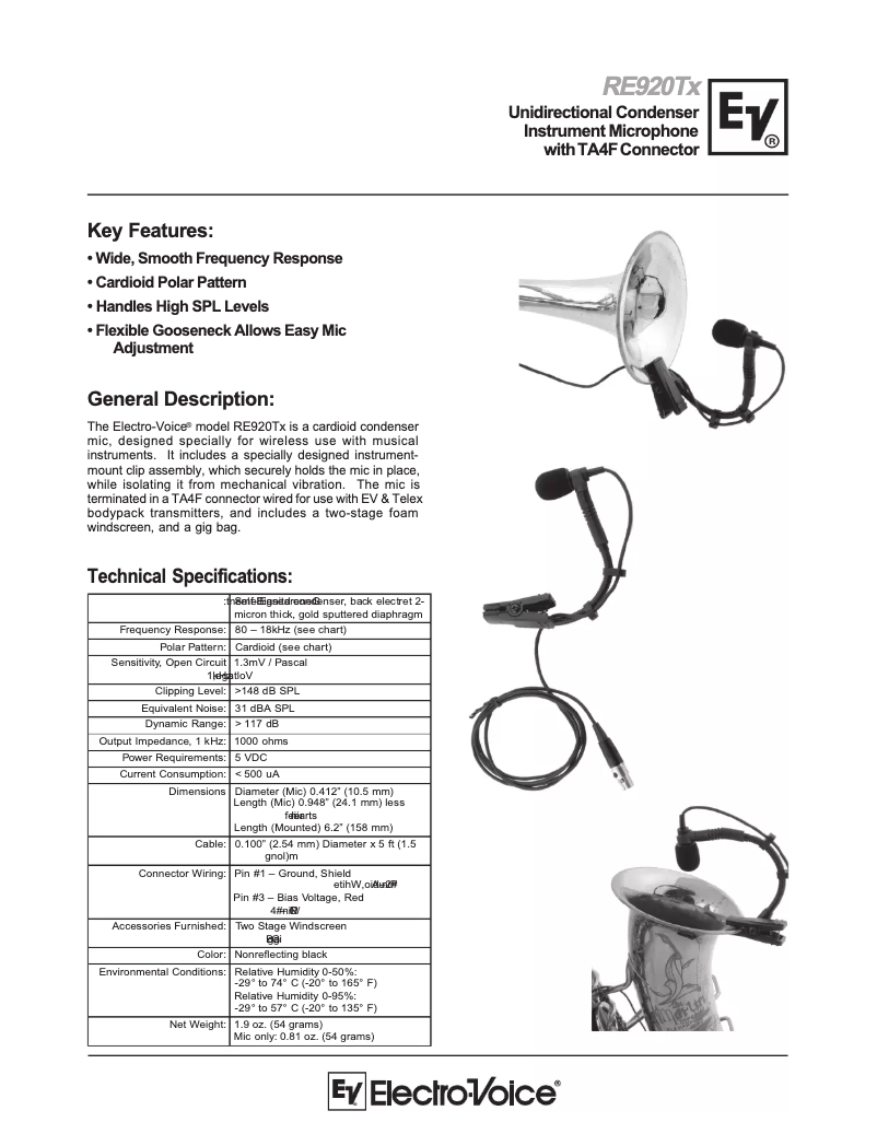 Page 1 of the manual User Manual Electro-Voice RE920TX