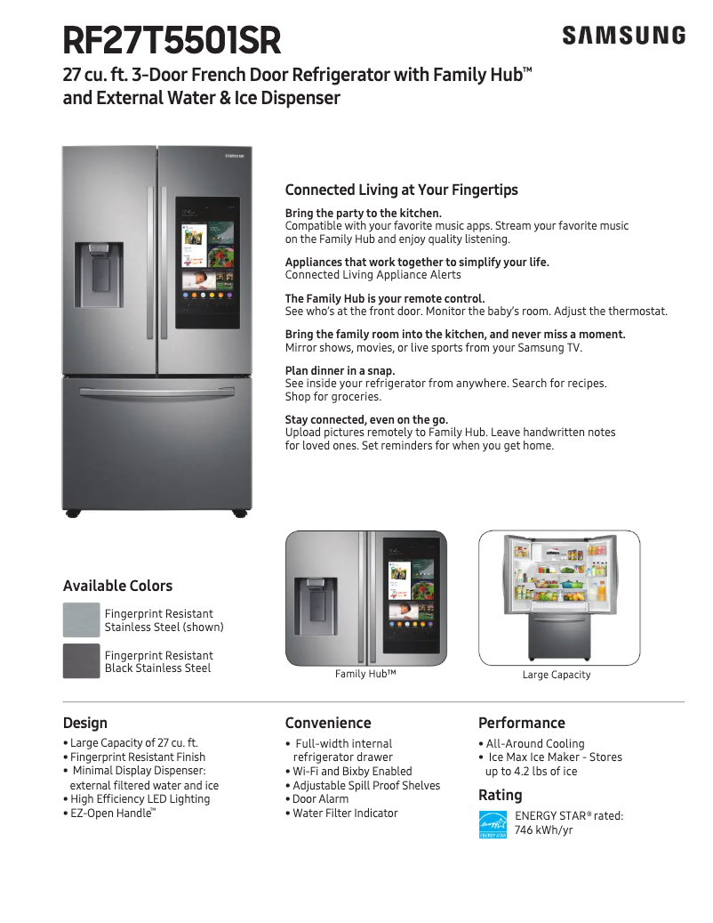 Page 1 of the manual Technical Sheet Samsung RF27T5501SR/AA
