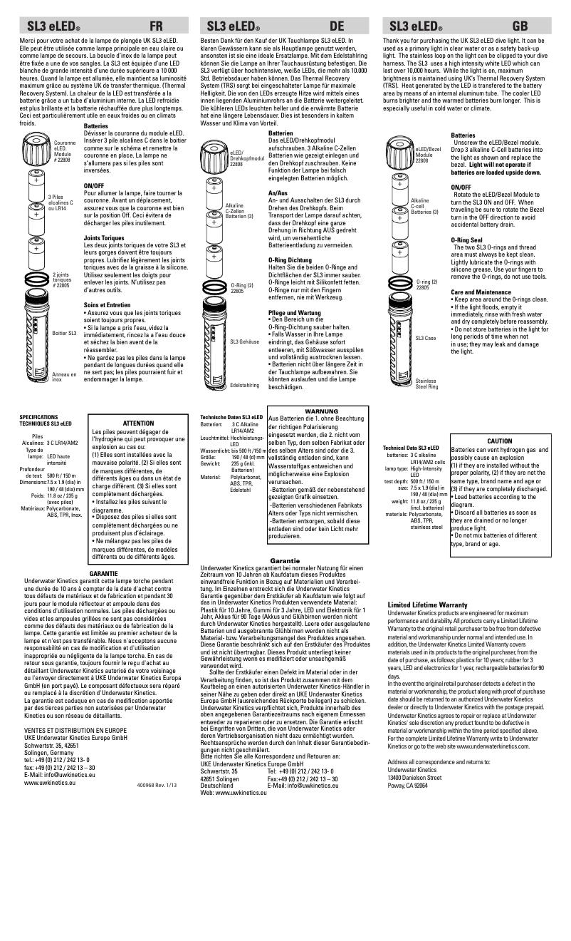 First page image of the manual for SL3 eLED
