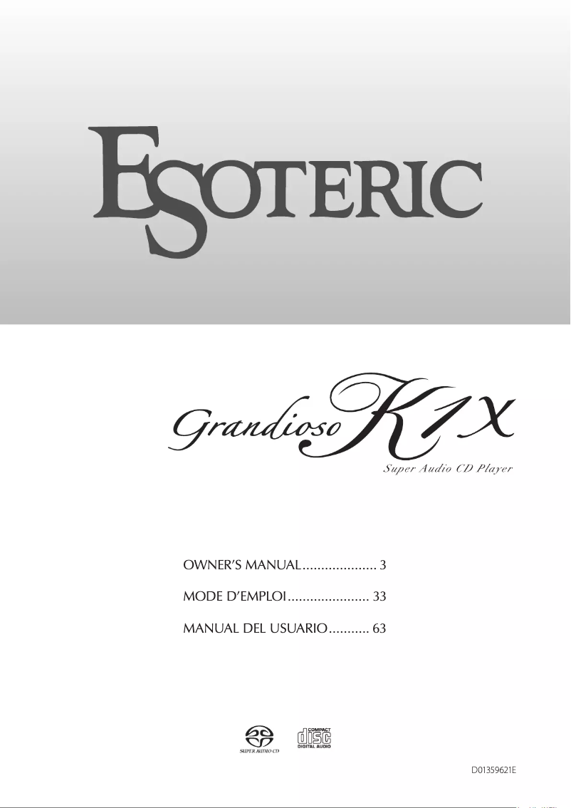 Page 1 of the manual User Manual Esoteric Grandioso K1X