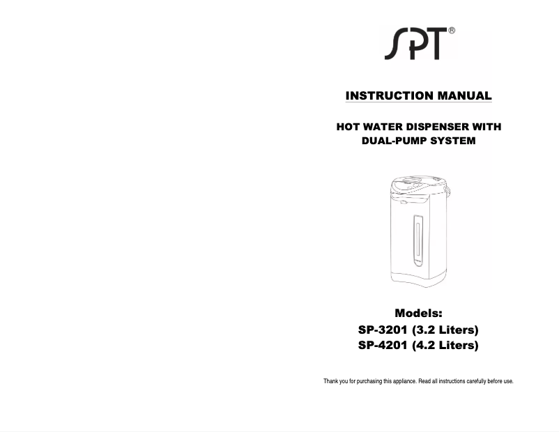 First page image of the manual for SP-4201