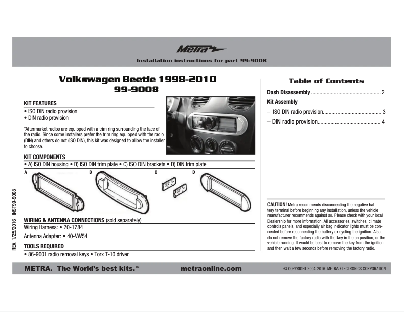 Page 1 de la notice Manuel utilisateur Metra 99-9008