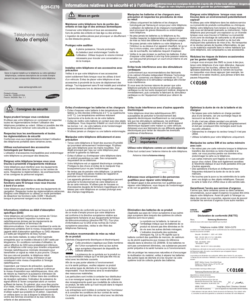 First page image of the manual for SGH-C270