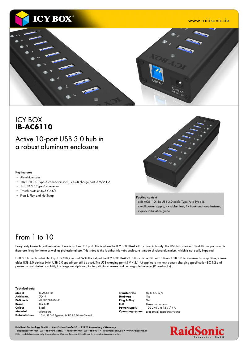 Page 1 de la notice Fiche technique Icy Box IB-AC6110