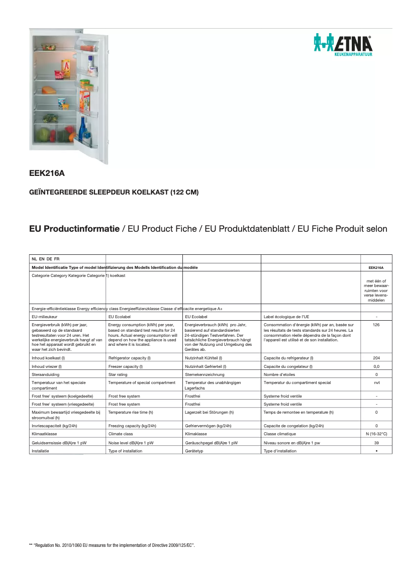 First page image of the manual for EEK216A