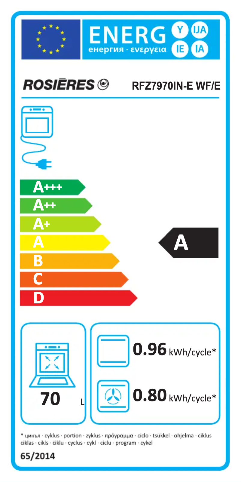 Page 1 of the manual Energy Label Rosieres RFZ 7970 IN-E WF/E