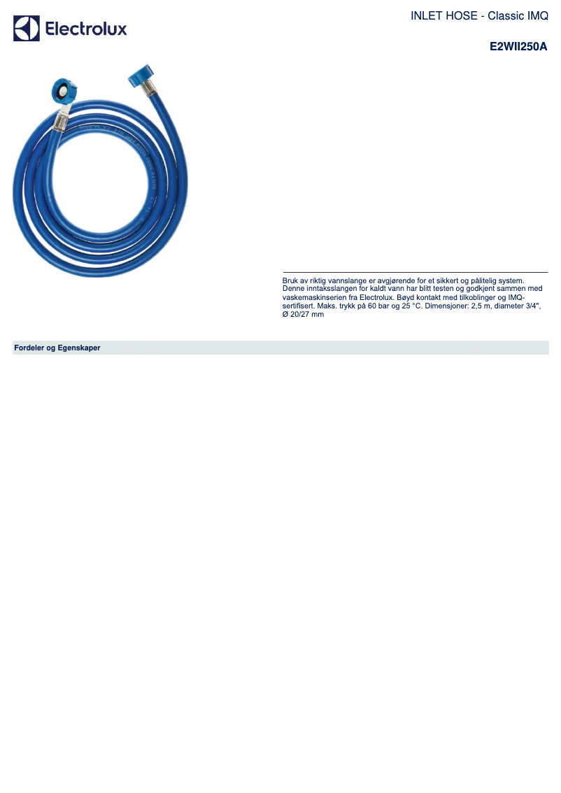 Page 1 of the manual Brochure Electrolux E2WII250A