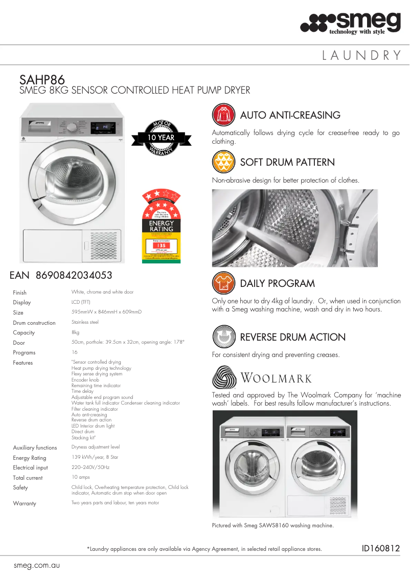 Page 1 of the manual Technical Sheet Smeg SAHP86