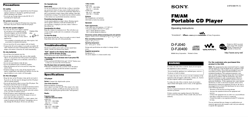 First page image of the manual for Discman D-FJ040