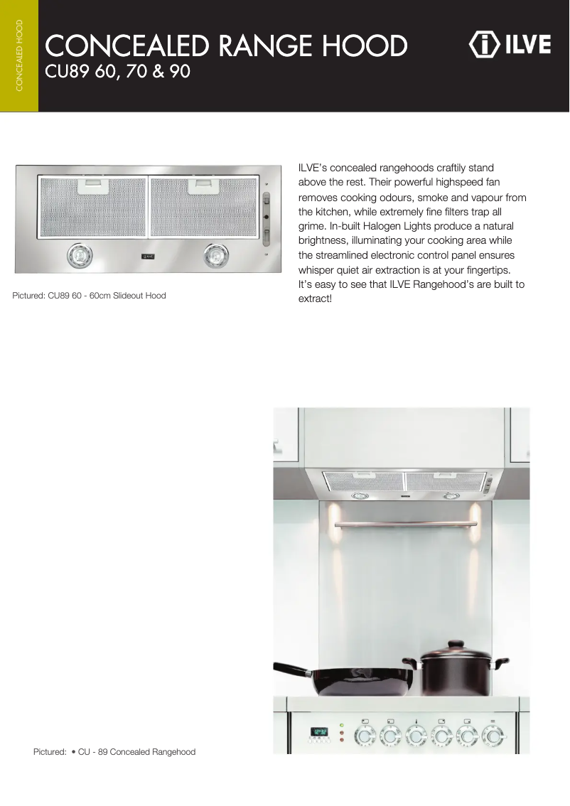 Page 1 of the manual Technical Sheet Ilve CU89/90