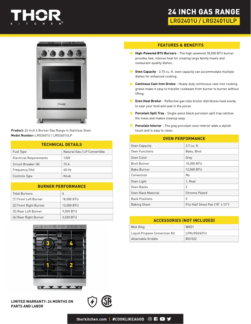 Page 1 of the manual Technical Sheet Thor LRG2401ULP