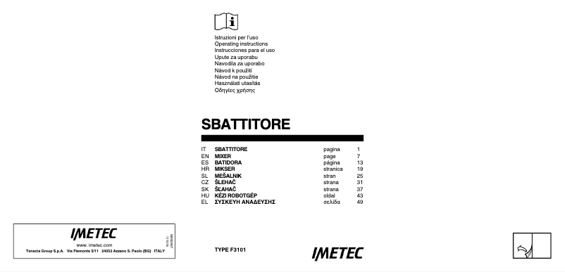 Page 1 of the manual User Manual Imetec F3101