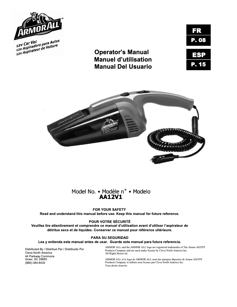 Page 1 of the manual User Manual Armor All AA12V1