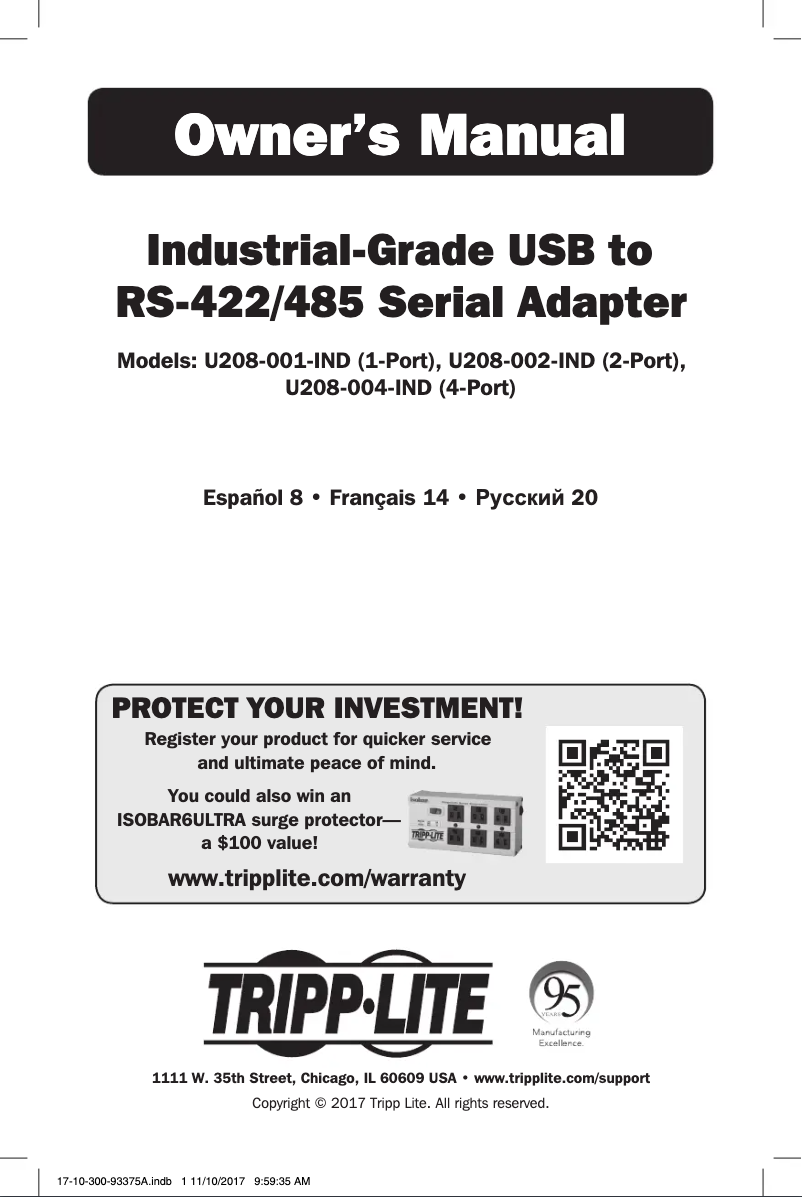 Page 1 of the manual User Manual Tripp Lite U208-002-IND