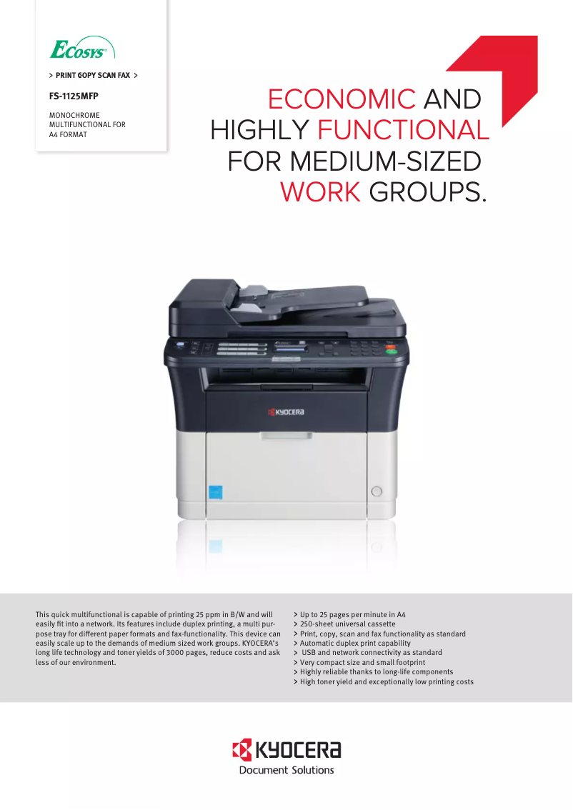 Page 1 of the manual Technical Sheet Kyocera FS-1125MFP