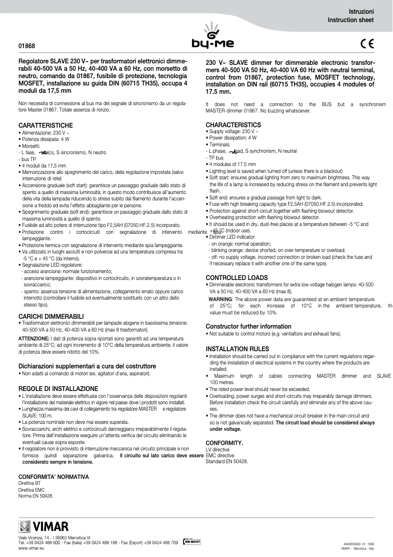 Page 1 of the manual User Manual Vimar 01868