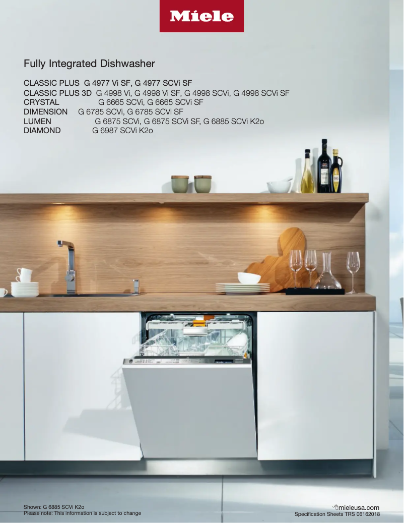 Page 1 of the manual Technical Sheet Miele G 6987 SCVI K2O