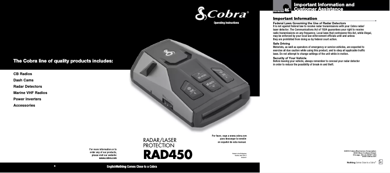 First page image of the manual for RAD 450