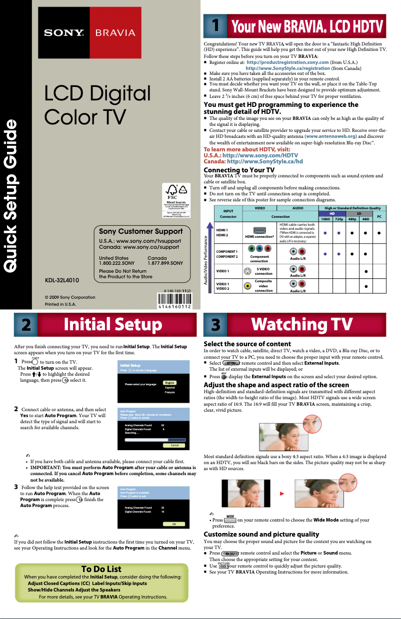 First page image of the manual for KDL-32L4010