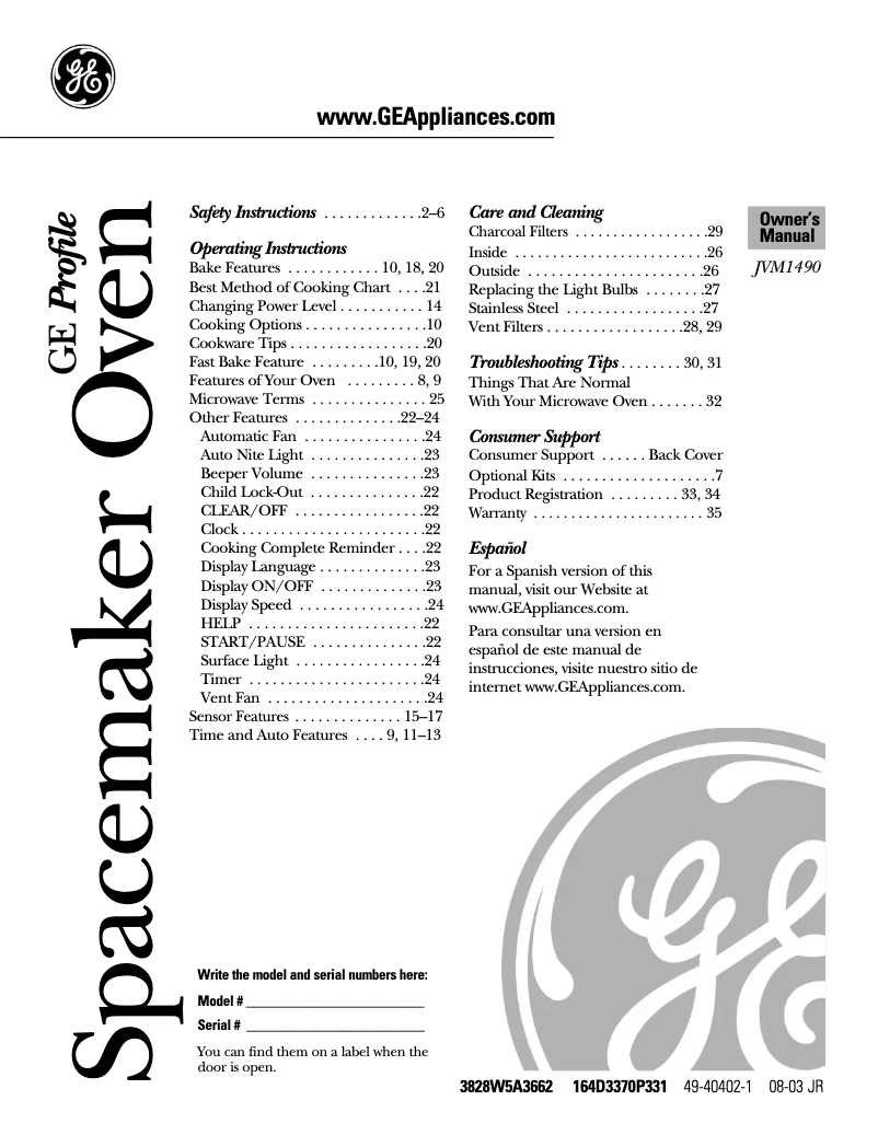 Page 1 of the manual Use and Maintenance Manual GE JVM1490SK