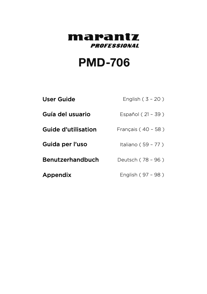 Page 1 of the manual User Manual Marantz PMD-706