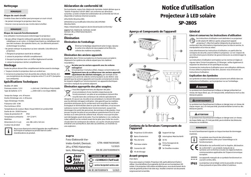 First page image of the manual for SP-280S
